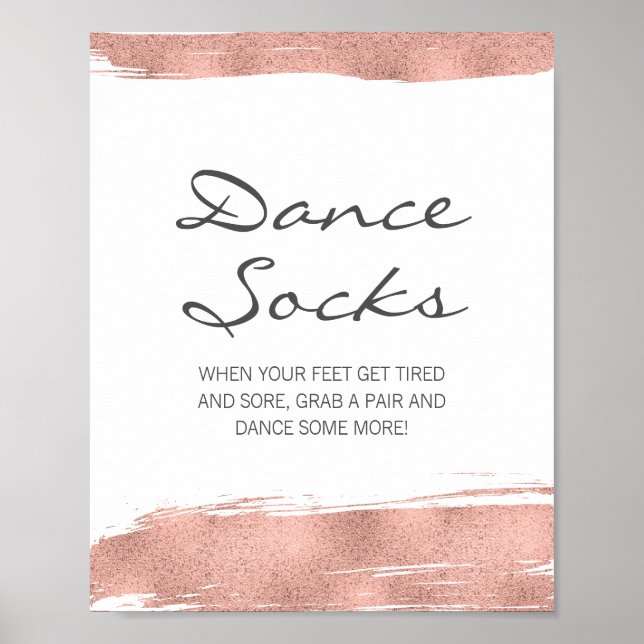Rose Gold Brushstroke Bat Mitzvah Dance Socks Sign (Front)