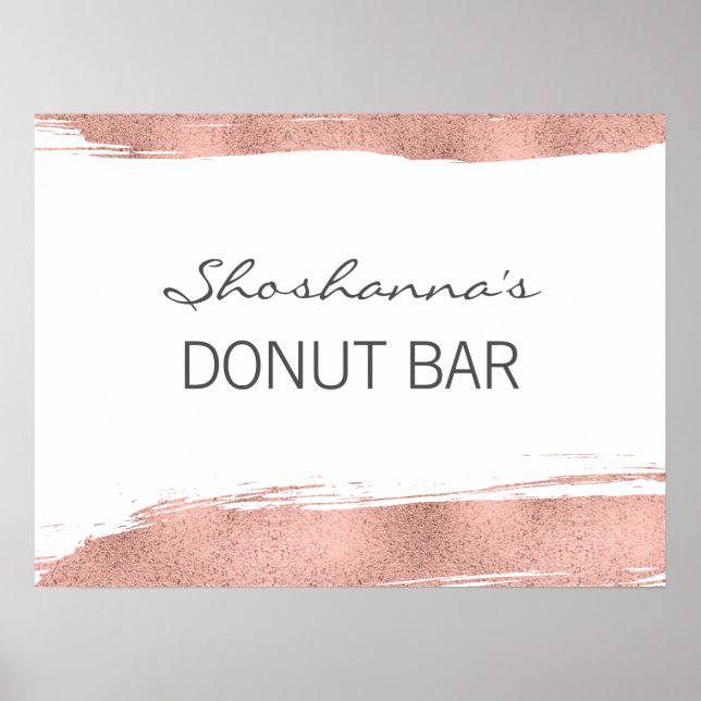 Rose Gold Brushstroke Bat Mitzvah Donut Bar  Poster (Front)