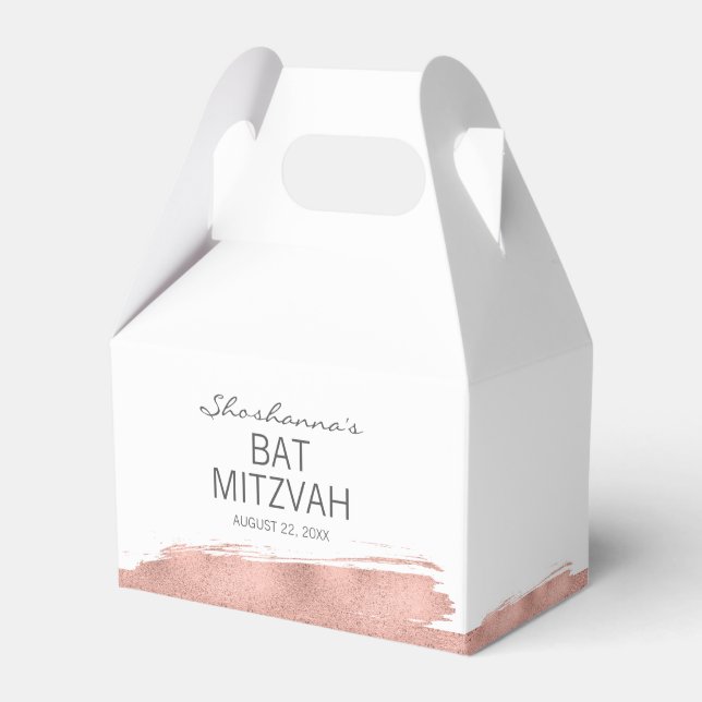 Rose Gold Brushstroke Bat Mitzvah Favor Box (Front Side)