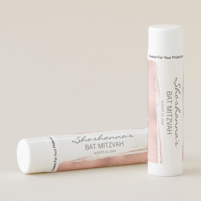 Rose Gold Brushstroke Bat Mitzvah Lip Balm (Front)