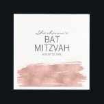 Rose Gold Brushstroke Bat Mitzvah Paper Napkin<br><div class="desc">A faux simulated rose gold foil brushstroke design. Personalize the custom text above. You can find additional coordinating items in our "Rose Gold Brushstroke Bat Mitzvah" collection.</div>