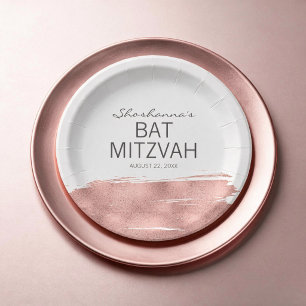 Rose Gold Brushstroke Bat Mitzvah Paper Plate