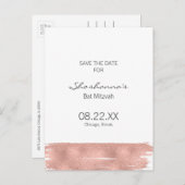 Rose Gold Brushstroke Bat Mitzvah Save The Date Announcement Postcard (Front/Back)