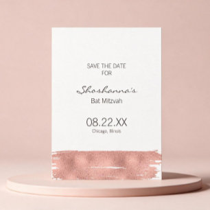 Rose Gold Brushstroke Bat Mitzvah Save The Date Announcement Postcard