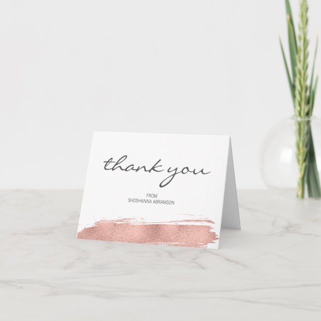 Rose Gold Brushstroke Bat Mitzvah Thank You Card (Front)