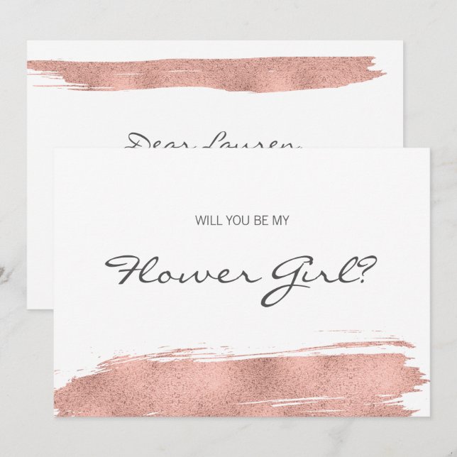 Rose Gold Brushstroke Be My Flower Girl Card (Front/Back)
