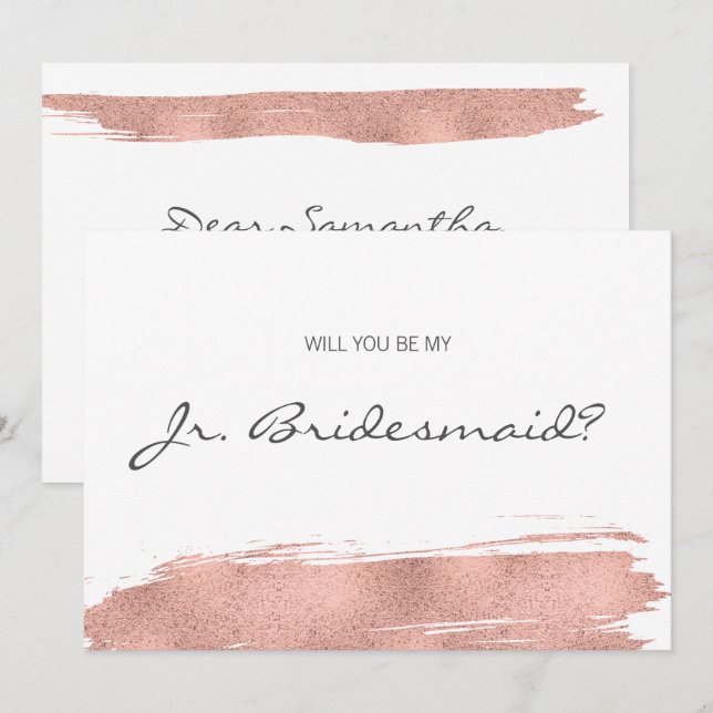 Rose Gold Brushstroke Be My Junior Bridesmaid Card (Front/Back)