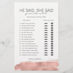 Rose Gold Brushstroke Bridal He Said She Said Game