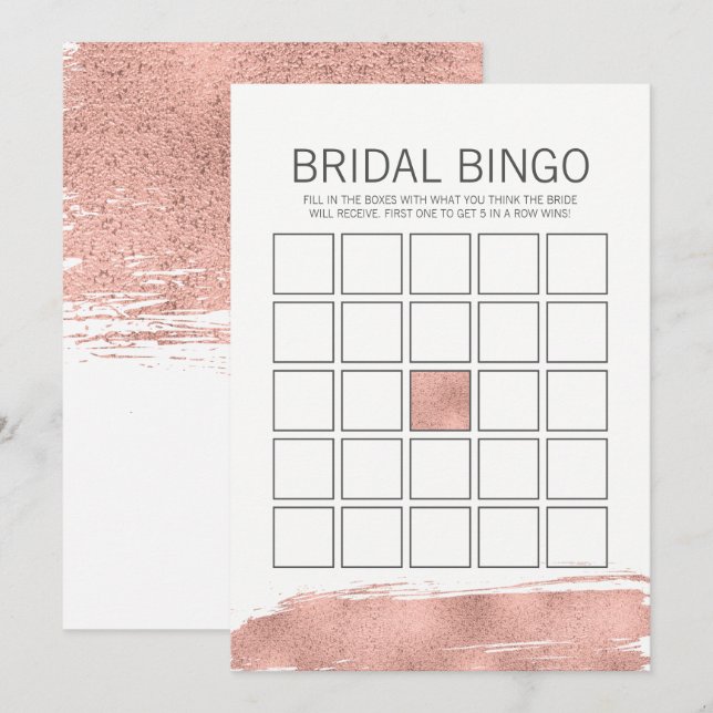 Rose Gold Brushstroke Bridal Shower Bingo Game Invitation (Front/Back)