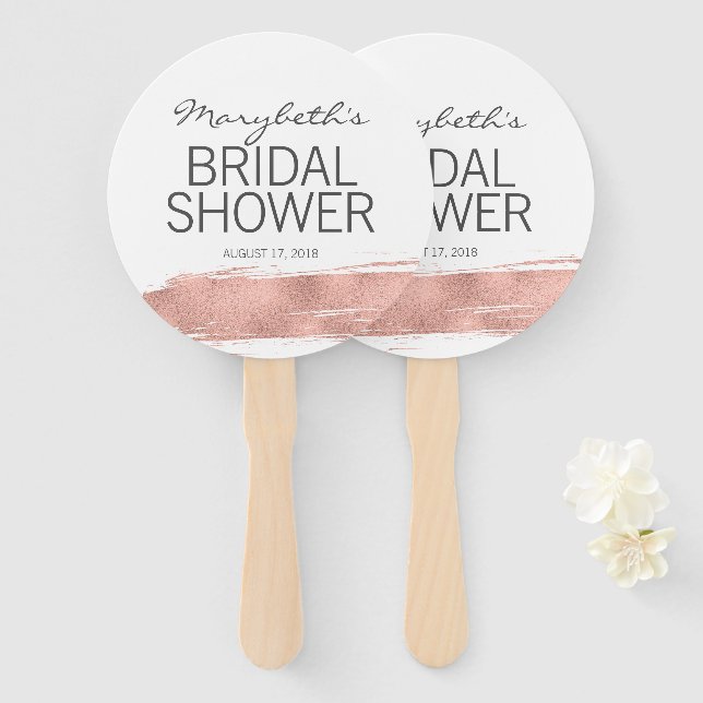Rose Gold Brushstroke Bridal Shower Hand Fans (Front and Back)