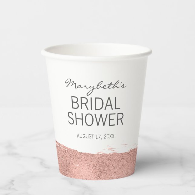 Rose Gold Brushstroke Bridal Shower Paper Cup (Front)
