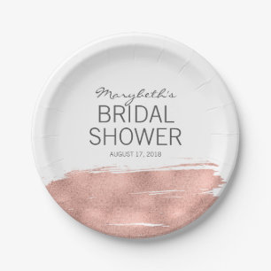 Rose Gold Brushstroke Bridal Shower Paper Plates