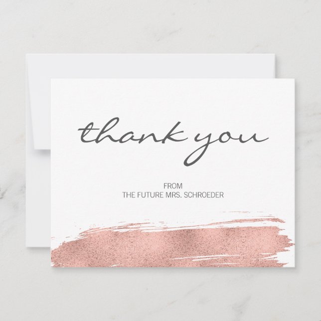 Rose Gold Brushstroke Bridal Shower Thank You Card (Front)