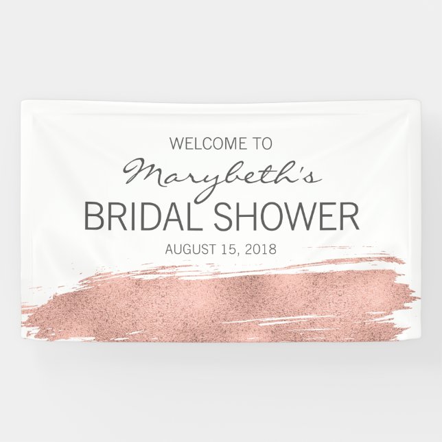 Rose Gold Brushstroke Bridal Shower Welcome Banner (Horizontal)