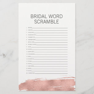 Rose Gold Brushstroke Bridal Word Scramble Game 
