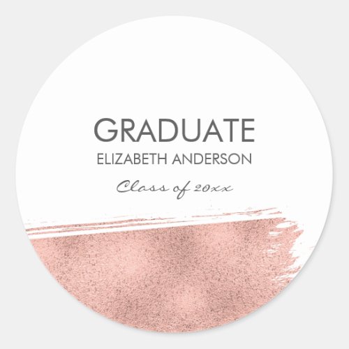 Rose Gold Brushstroke Graduation Classic Round Sticker