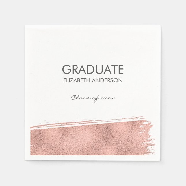 Rose Gold Brushstroke Graduation Napkins (Front)