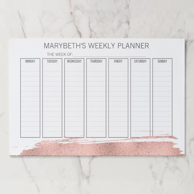 Rose Gold Brushstroke Weekly Planner Paper Pad (Front)
