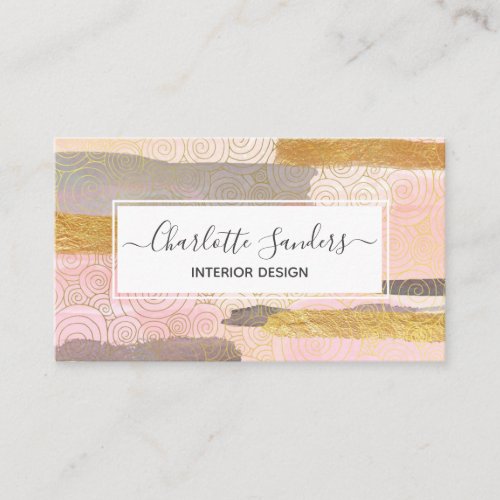 Rose gold brushstrokes business card