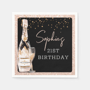 Rose Gold Bubbly Champagne Birthday Party Napkins
