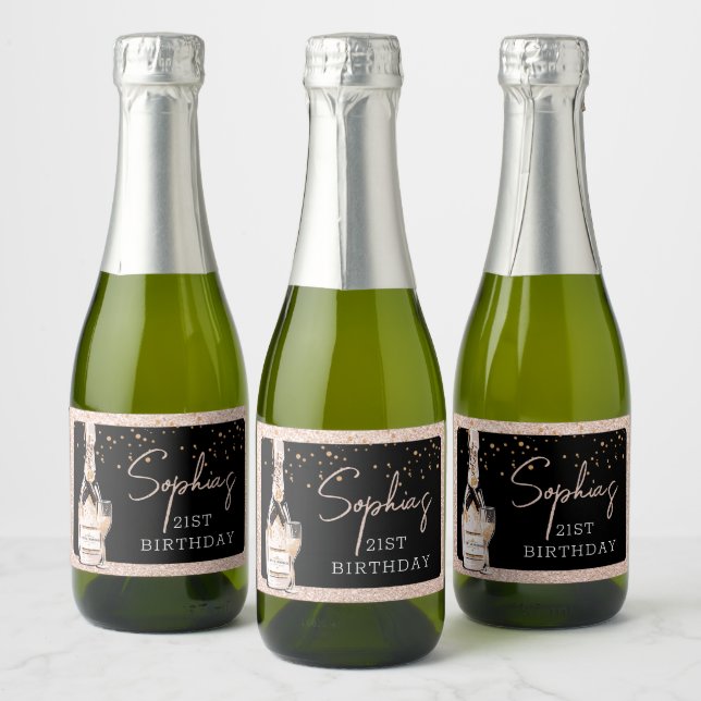 Rose Gold Bubbly Sparkling Wine Birthday Party Sparkling Wine Label (Bottles)