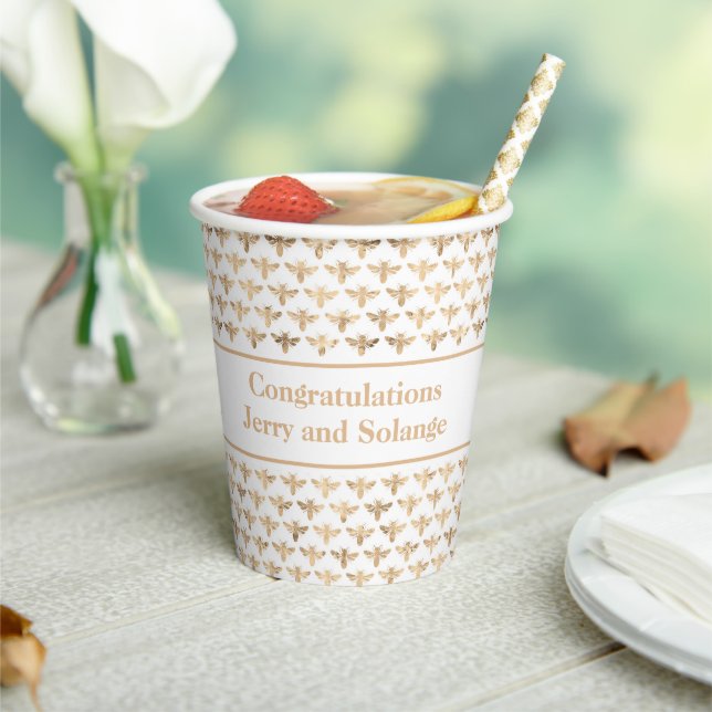 Rose gold bumble bees congratulations party modern paper cups (Insitu)