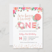 Rose Gold Bunny 1st Birthday Floral Invitation (Front)