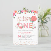 Rose Gold Bunny 1st Birthday Floral Invitation (Standing Front)