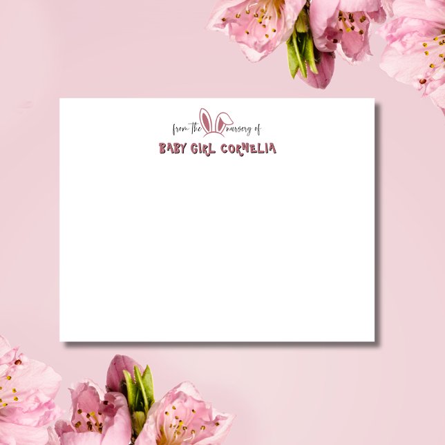 Rose Gold Bunny Ears Nursery Stationery Note Card (Creator Uploaded)