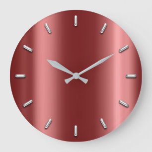 Rose Gold Burgund Red Metallic Minimal Silver Gray Large Clock