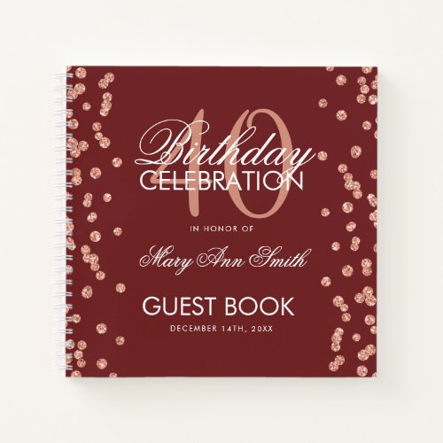 Rose Gold Burgundy 40 Birthday Guestbook Confetti Notebook