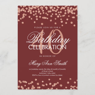 Rose Gold Burgundy 40th Birthday Glitter Confetti Invitation