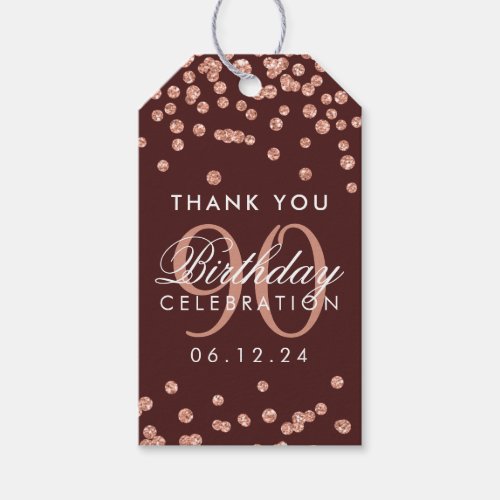 Rose Gold Burgundy 90 Birthday Thank You Glitter Gift Tags