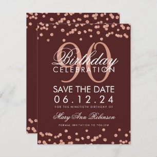 Rose Gold Burgundy 90th Birthday Confetti Invitation