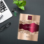 Rose gold burgundy agate marble business logo 2024 planner<br><div class="desc">Rose gold and burgundy metal and agate, marble stone print as background. Personalize and add your business logo, name. The name is written with a modern hand lettered style script wwith swashes. To keep the swashes only delete the sample name, leave the spaces or emoji's in front and after the...</div>