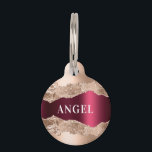 Rose gold burgundy agate marble name pet ID tag<br><div class="desc">Rose gold and burgundy metallic looking and agate,  marble stone print. Personalize and add a name on the front,  phone number on the back.</div>