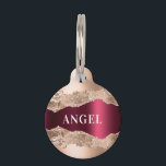 Rose gold burgundy agate marble name pet ID tag<br><div class="desc">Rose gold and burgundy metallic looking and agate,  marble stone print. Personalize and add a name on the front,  phone number on the back.</div>