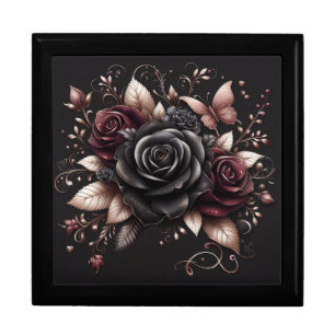 Rose Gold, Burgundy and Black Roses and Butterfly Gift Box