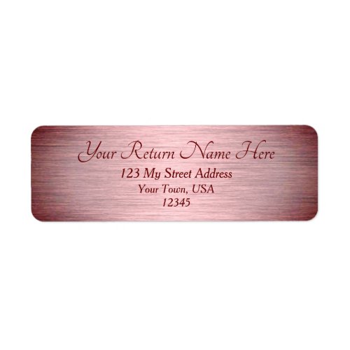 Rose Gold Burgundy Brushed Metal Return Address Label