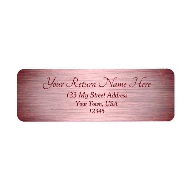 Rose Gold Burgundy Brushed Metal Return Address Label (Front)