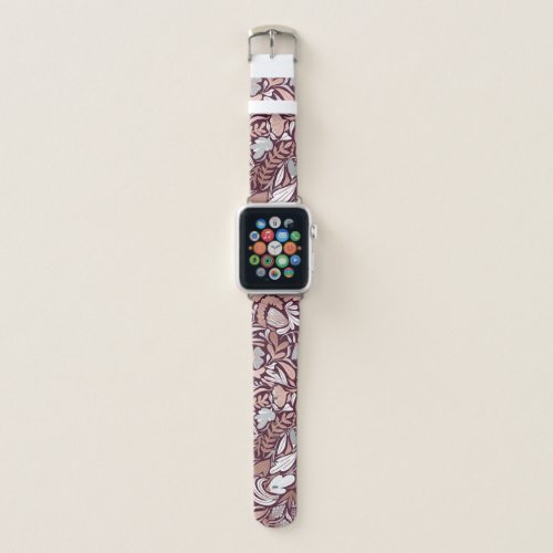 Rose Gold Burgundy Floral Illustration Pattern Apple Watch Band