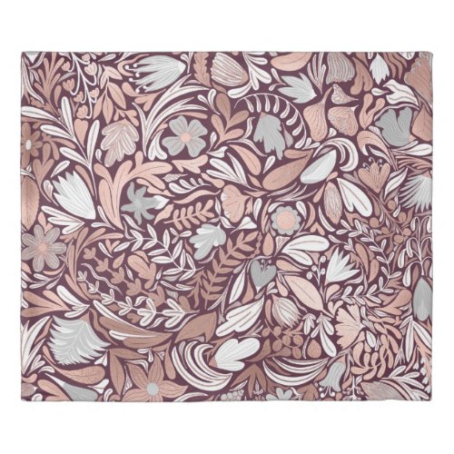 Rose Gold Burgundy Floral Illustration Pattern Duvet Cover