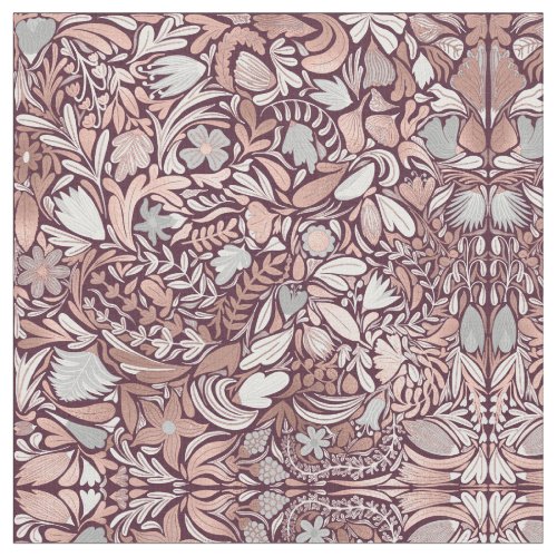 Rose Gold Burgundy Floral Illustration Pattern Fabric
