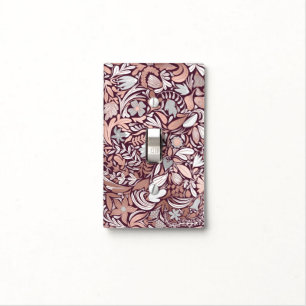 Rose Gold Burgundy Floral Illustration Pattern Light Switch Cover