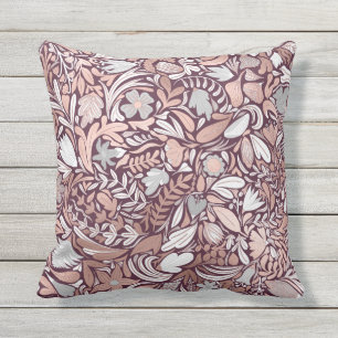 Rose Gold Burgundy Floral Illustration Pattern Outdoor Pillow