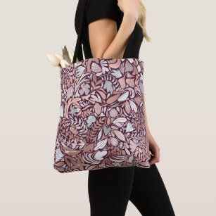 Rose Gold Burgundy Floral Illustration Pattern Tote Bag