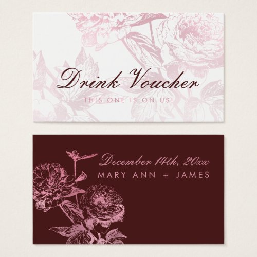 Rose Gold Burgundy Floral Wedding Drink Voucher