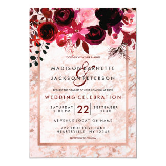 Rose Gold & Burgundy Floral Wedding Invitations