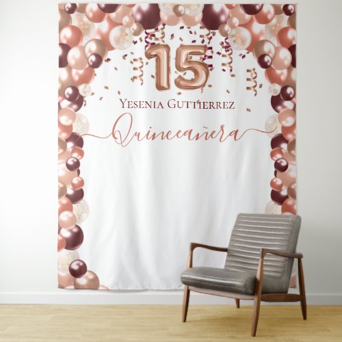 Rose Gold Burgundy Glam Quinceanera Balloon Tapestry