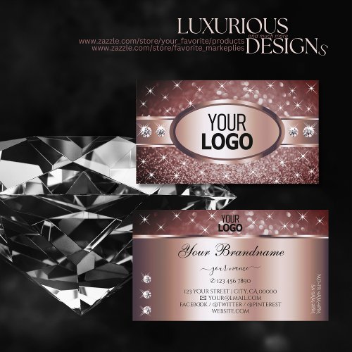 Rose Gold Burgundy Glitter Sparkle Jewels add Logo Business Card